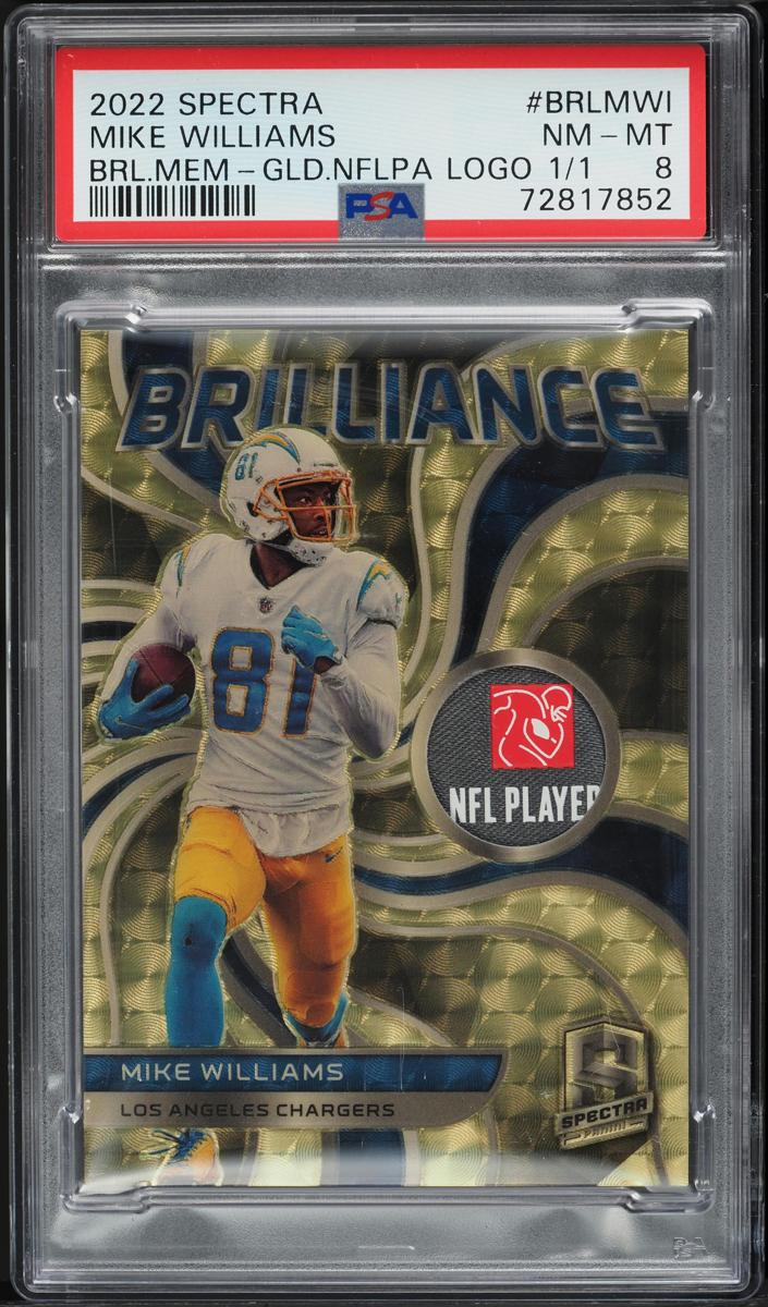 2022 Panini Spectra Football Gold Laundry Tag NFL Player's Logo Mike Williams #BRL-MWI PSA 8