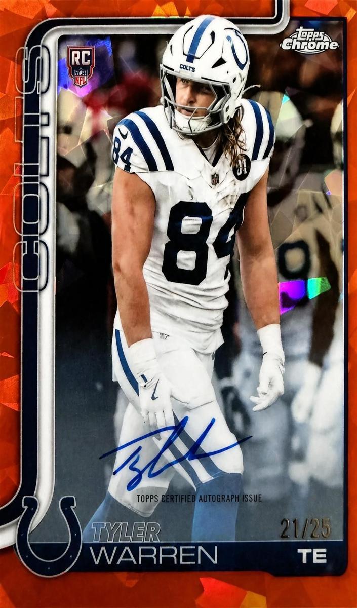 2025 Topps Chrome Sapphire Football Orange Tyler Warren #RA-TWA