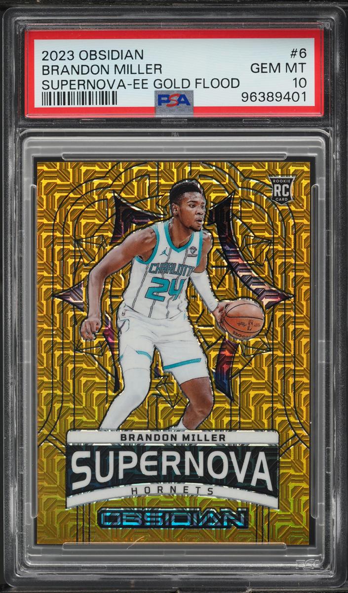 2023 Panini Obsidian Basketball Electric Etch Gold Flood Brandon Miller #6 PSA 10