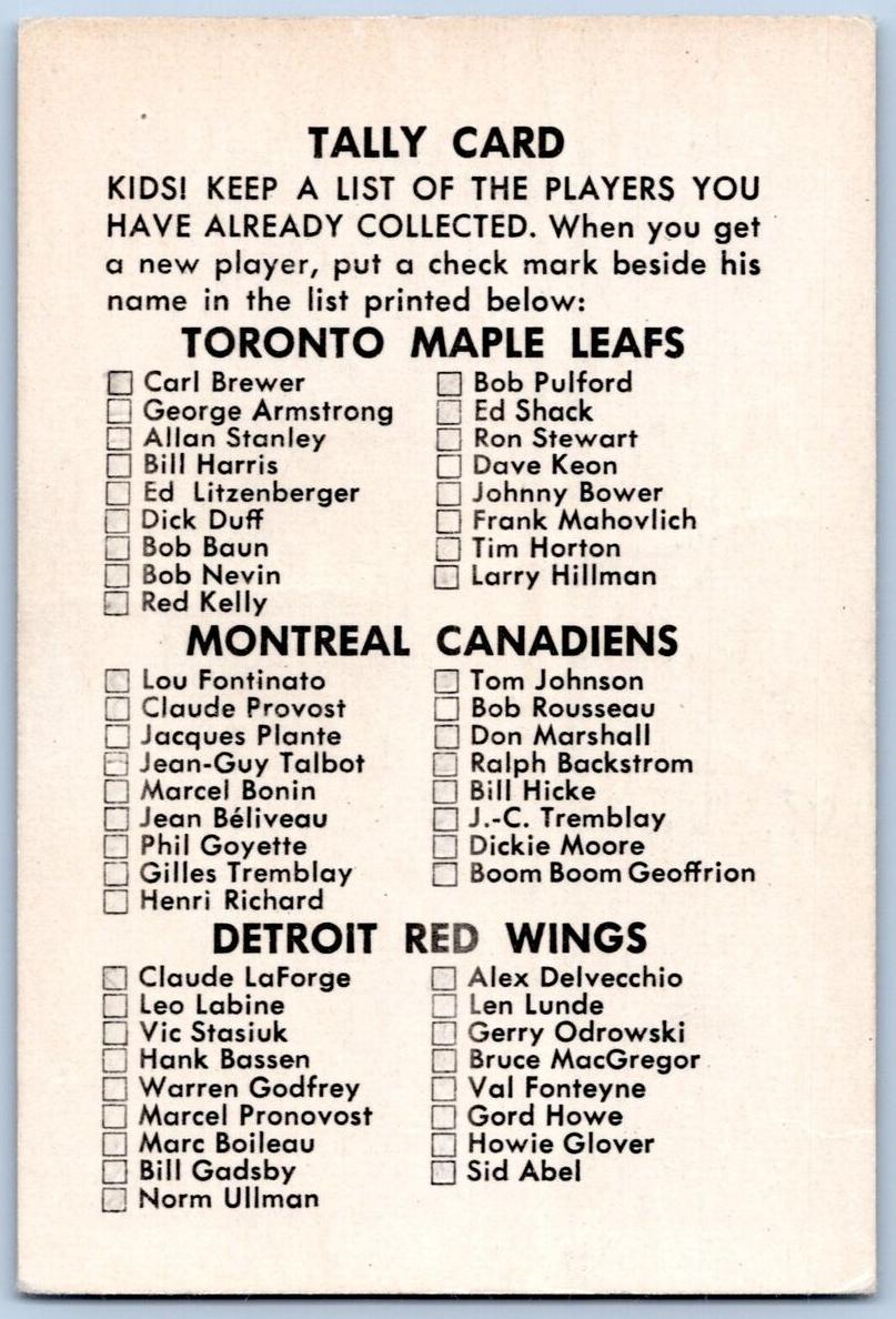 1962 Parkhurst Hockey Tally Card #NNO PSA 6