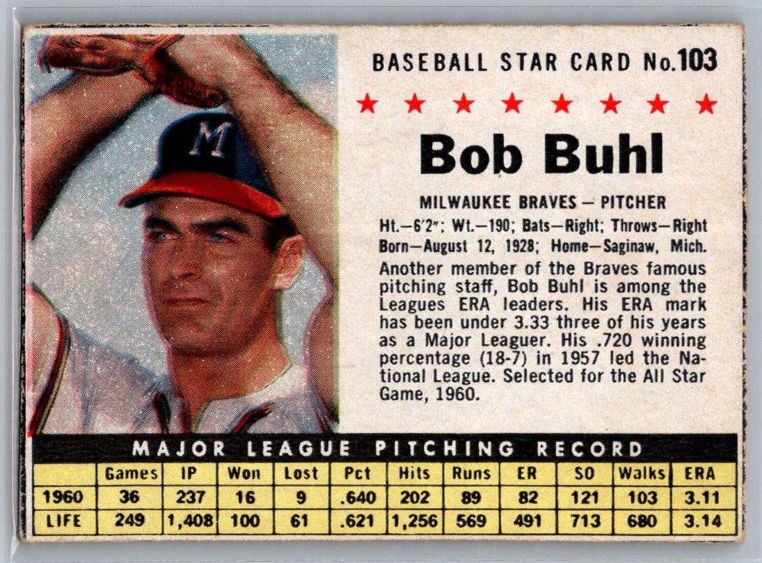 1961 Post Cereal Baseball Bob Buhl #103