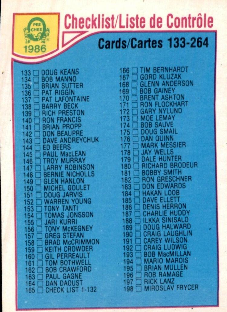 1985 O-Pee-Chee Hockey Checklist 133-264 #256