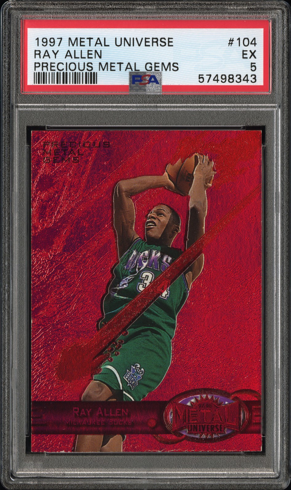 1997 Metal Universe Basketball Red Ray Allen #104 BGS 8