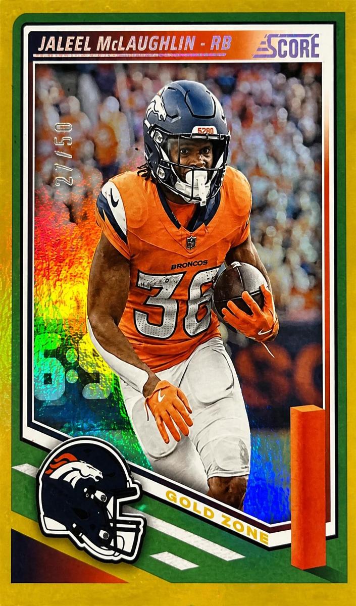 2025 Panini Score Football Gold Zone Jaleel McLaughlin #54