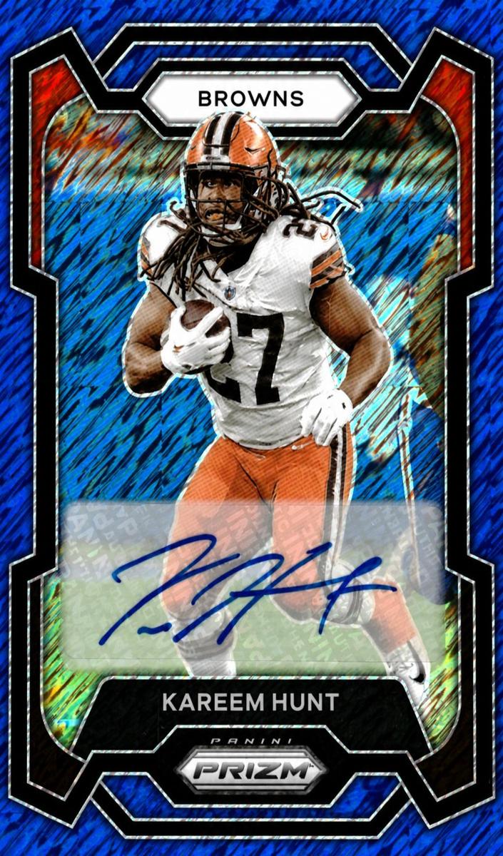 2023 Panini Prizm Football Blue Shimmer Kareem Hunt #67