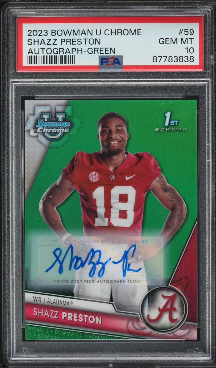 2023 Bowman Chrome University Football Green Shazz Preston #59 PSA 9