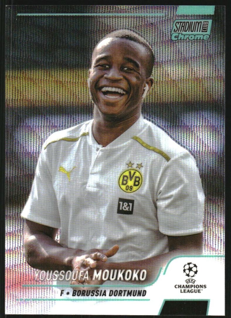 2021 Topps Stadium Club Chrome UEFA Champions League Soccer Aqua Wave Youssoufa Moukoko #64