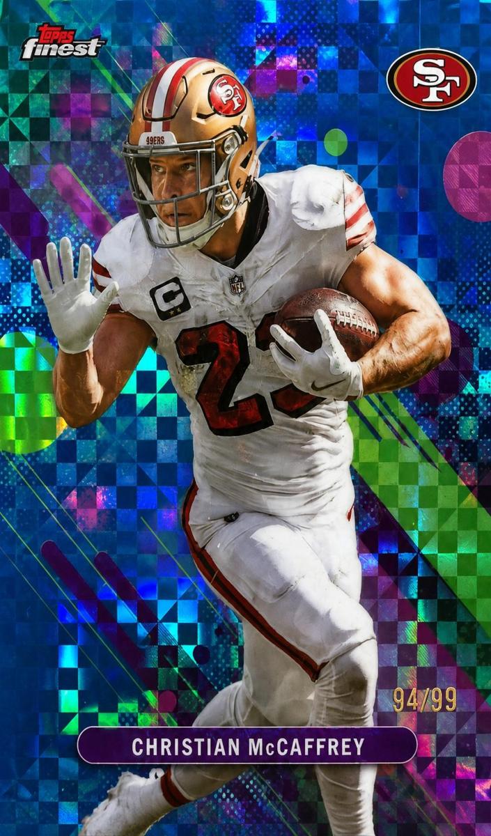 2025 Topps Finest Football Blue X-Fractor Christian McCaffrey #79