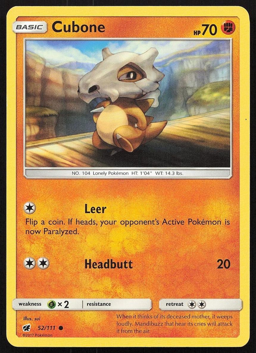 2017 Pokemon Sun & Moon Crimson Invasion Cubone #52 PSA 10