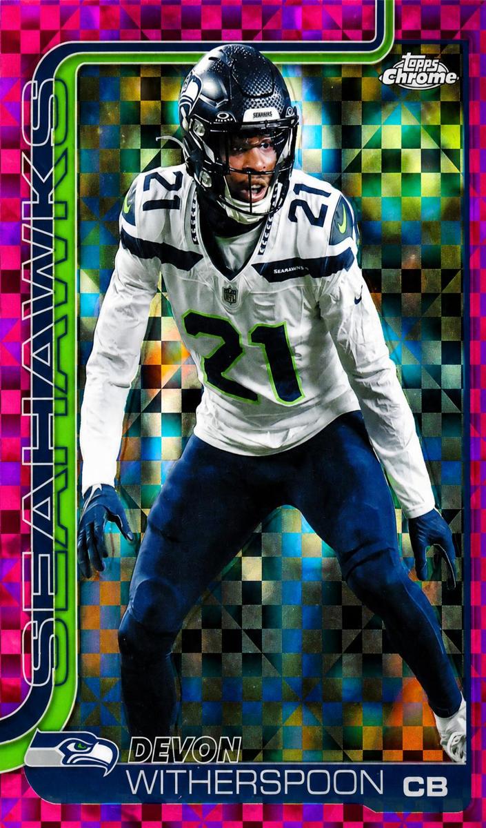 2025 Topps Chrome Football Hot Pink X-Fractor Devon Witherspoon #277