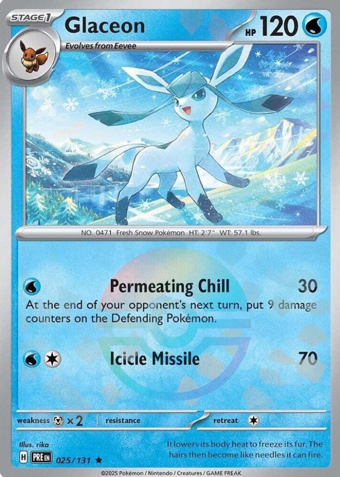 2025 Pokemon Scarlet & Violet Prismatic Evolutions Poke Ball Glaceon #25