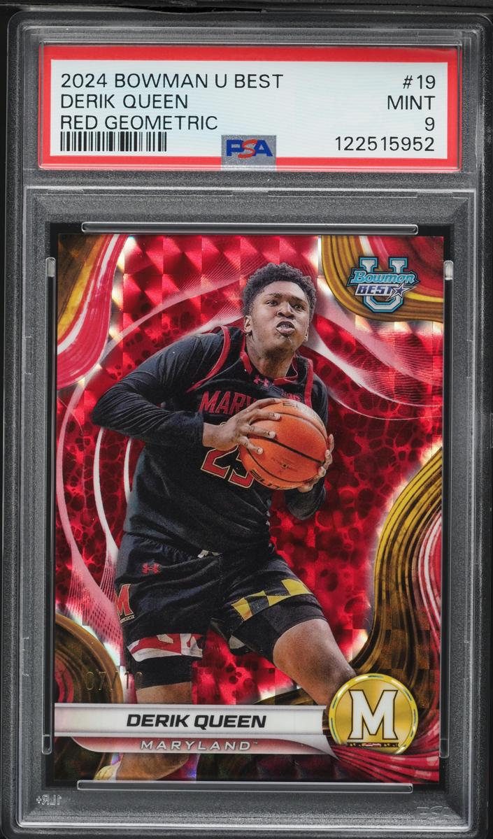 2024 Bowman Best University Basketball Red Geometric Refractor Derik Queen #19 PSA 9