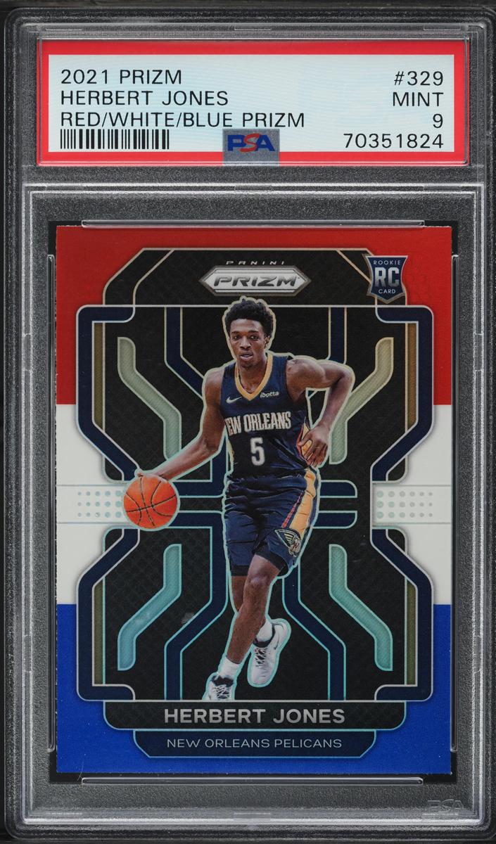 2021 Panini Prizm Basketball Prizms Red White Blue Herbert Jones #329 PSA 9