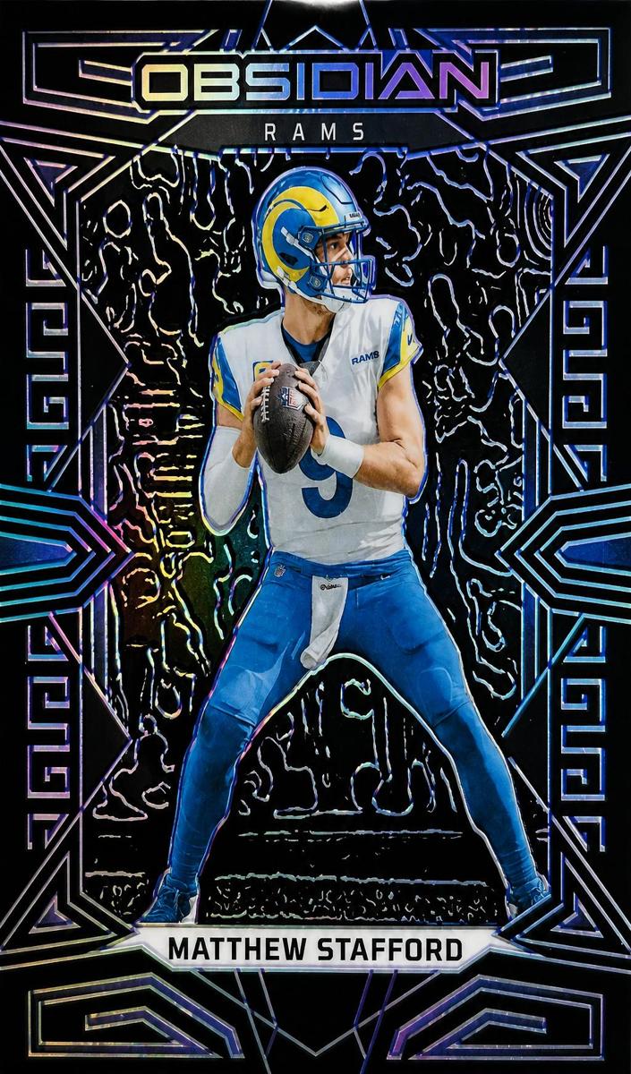 2023 Panini Obsidian Football Electric Etch Purple Matthew Stafford #58