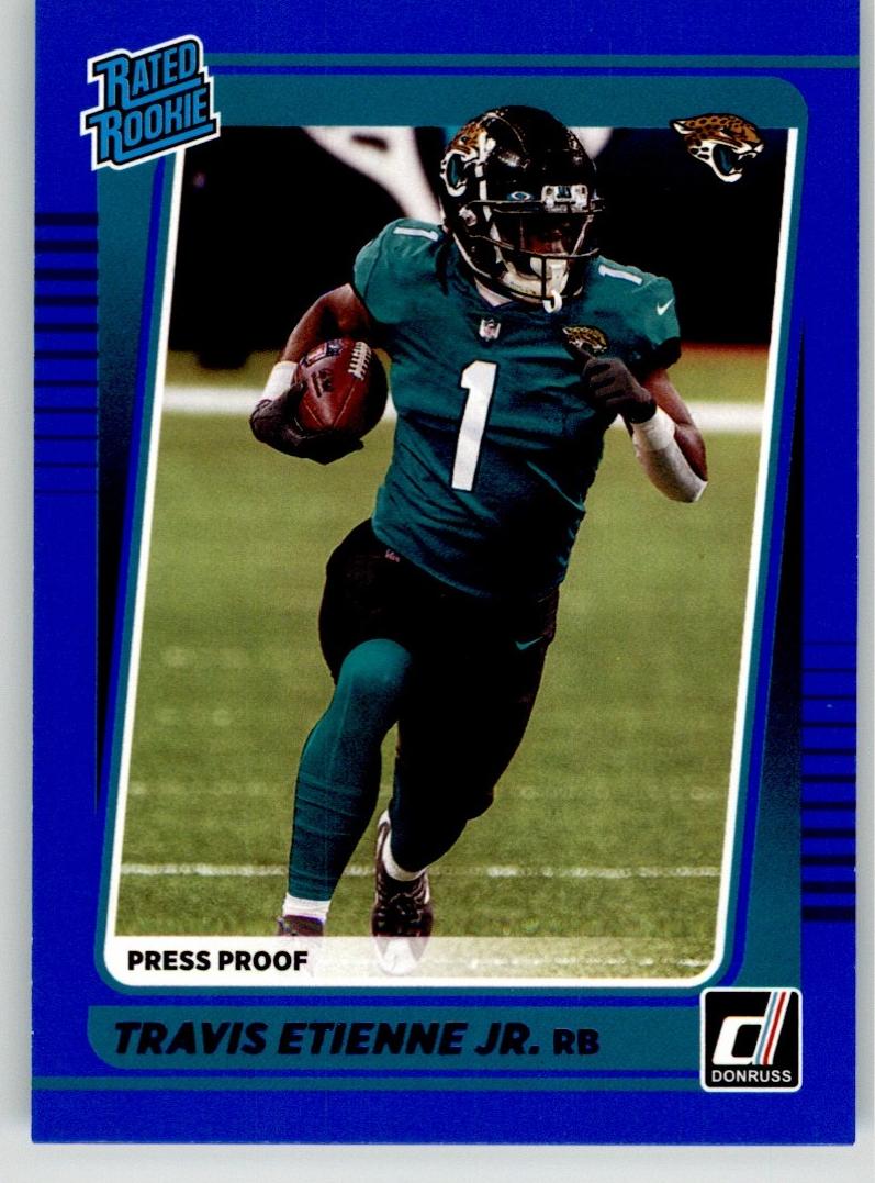 2021 Panini Donruss Football Press Proof Blue Travis Etienne #258 PSA 10