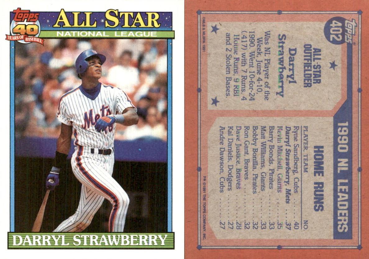 1991 Topps Baseball Darryl Strawberry #402 PSA 9