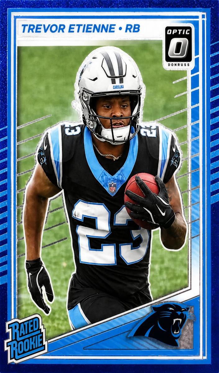 2025 Donruss Optic Football Blue Glitter Trevor Etienne #222 PSA 8