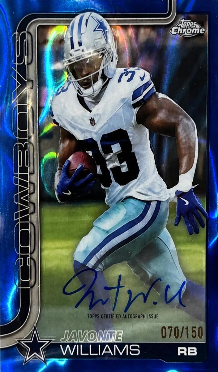 2025 Topps Chrome Football Blue Refractor Javonte Williams #BA-JAWI PSA 9