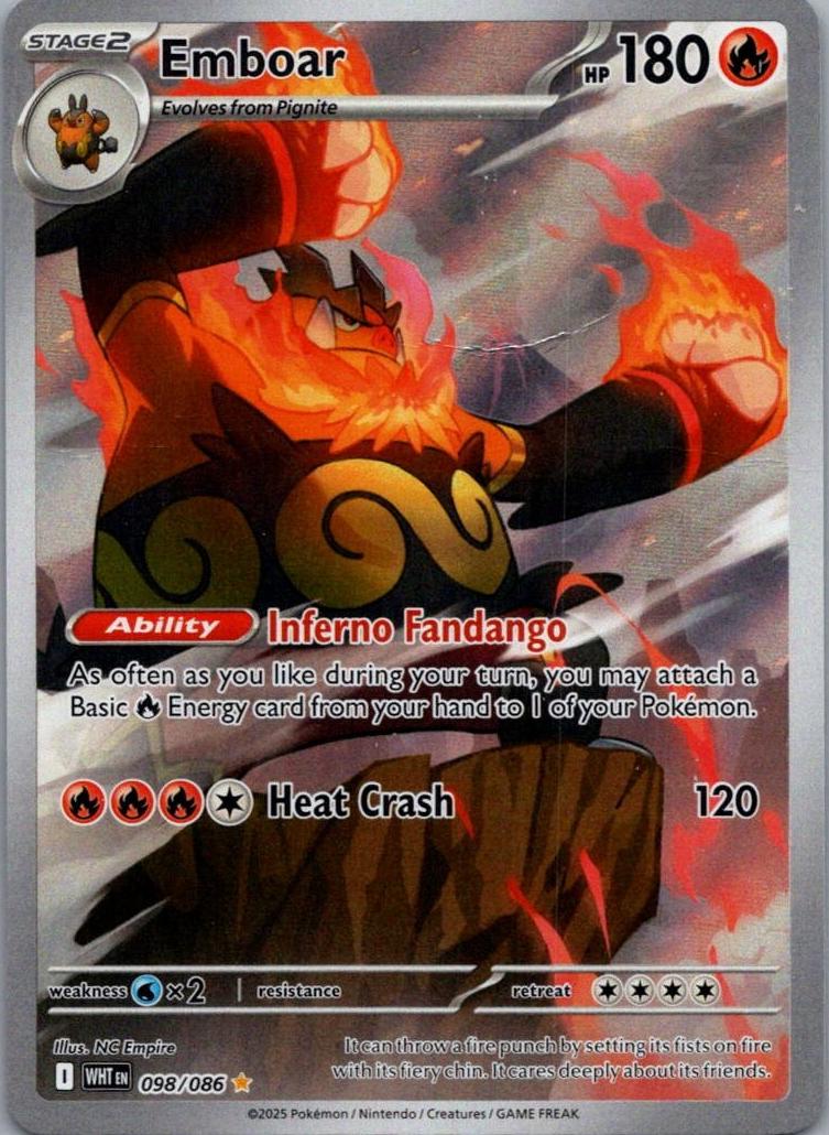 2025 Pokemon Scarlet & Violet White Flare Emboar #98 PSA 7