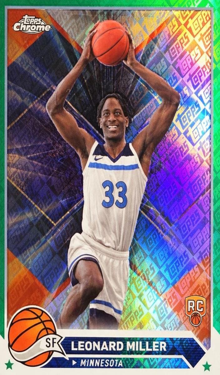2023 Topps Chrome Basketball Green Refractor Leonard Miller #158 PSA 10