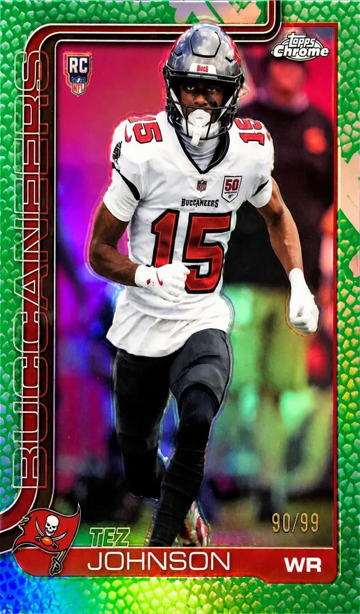2025 Topps Chrome Football Football Leather Green Refractor Tez Johnson #342