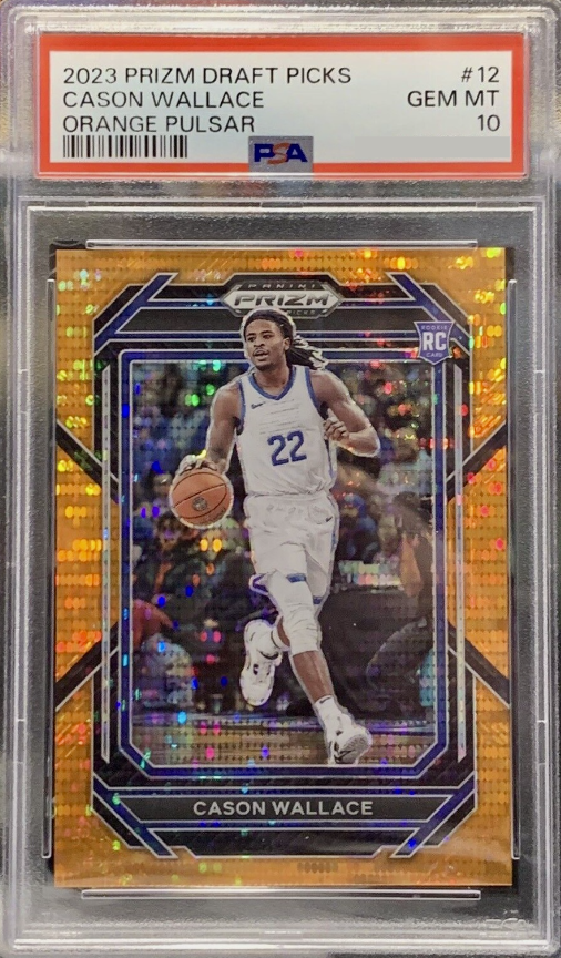 2023 Panini Prizm Draft Picks Basketball Orange Pulsar Cason Wallace #12 PSA 9