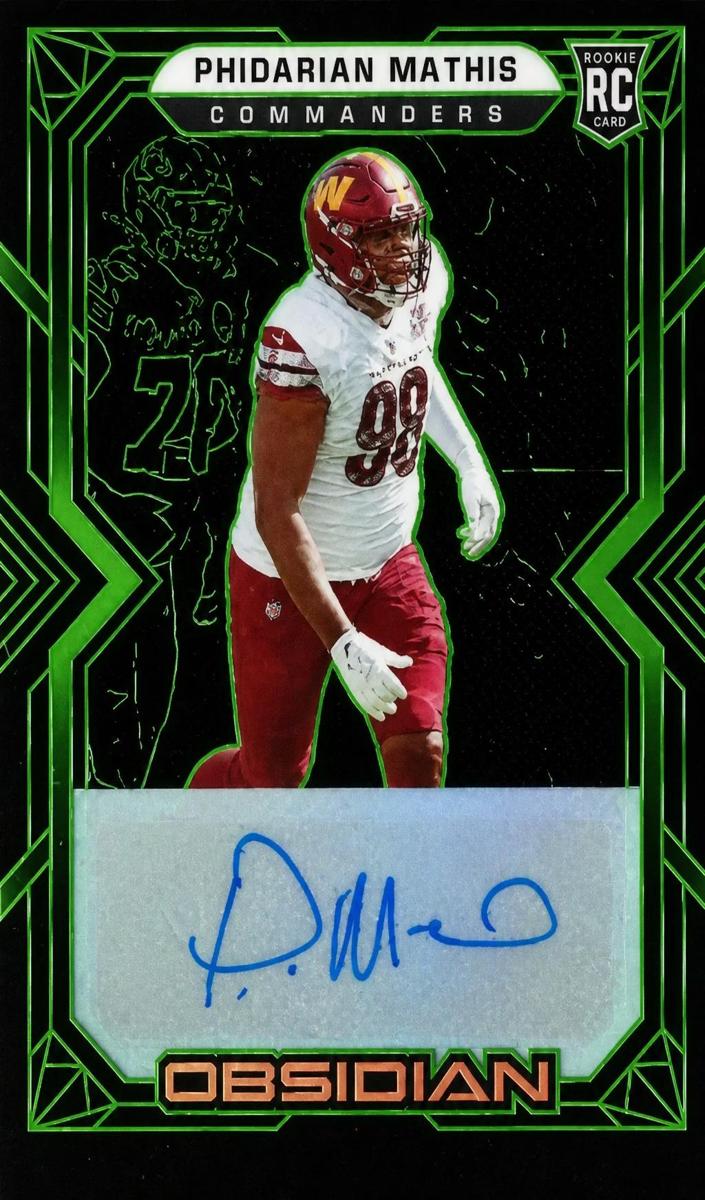 2022 Panini Obsidian Football Electric Etch Green Phidarian Mathis #186