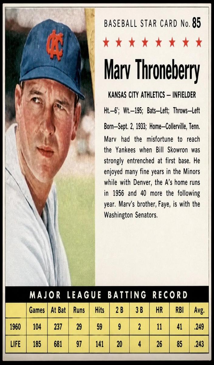 1961 Post Cereal Baseball Hand Cut Marv Throneberry #85