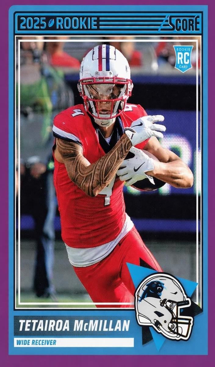 2025 Panini Score Football Purple Tetairoa McMillan #17