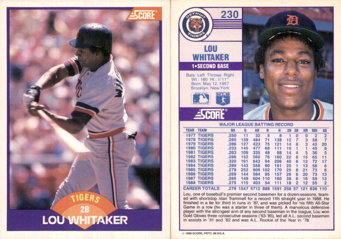 1989 Score Baseball Lou Whitaker #230 PSA 9
