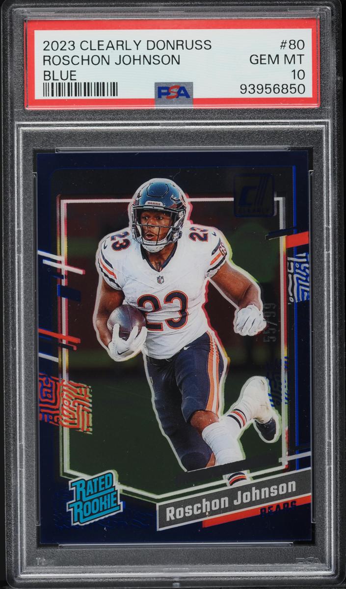 2023 Panini Clearly Donruss Football Blue Roschon Johnson #80 PSA 10