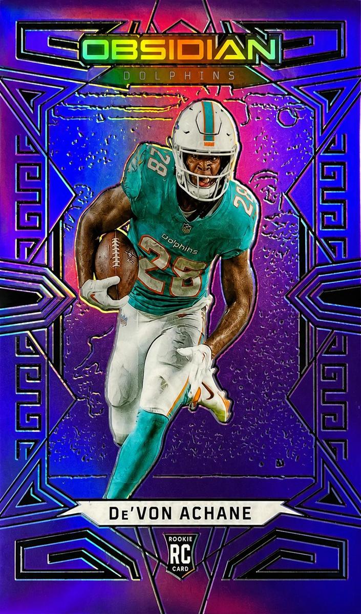 2023 Panini Obsidian Football Electric Etch Purple Flood FOTL De'Von Achane #163