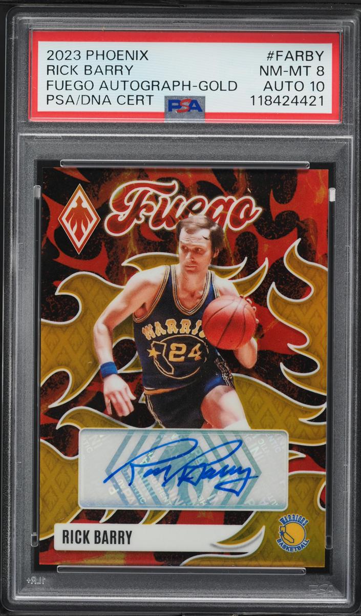 2023 Panini Phoenix Basketball Gold Rick Barry #FA-RBY PSA 8