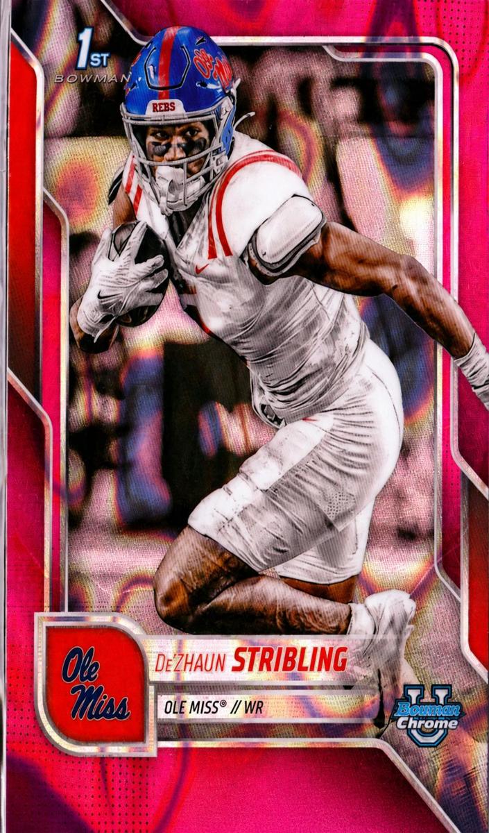 2025 Bowman Chrome University Football Pink Lava Refractor De'Zhaun Stribling #182