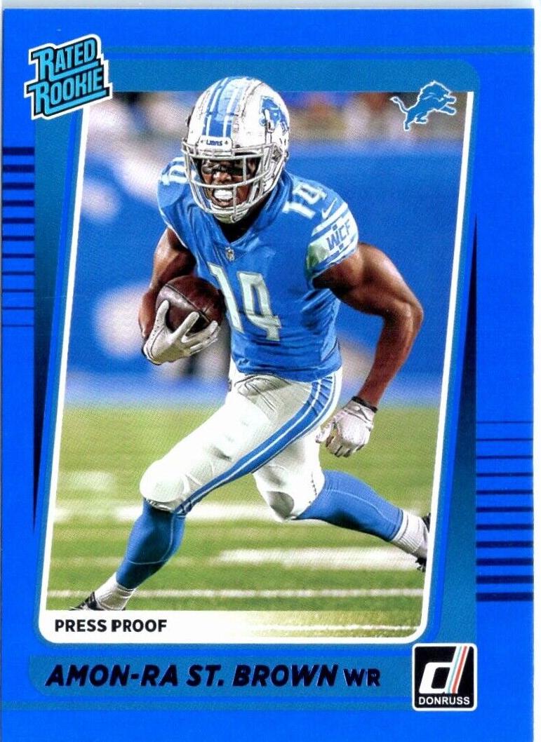 2021 Panini Donruss Football Press Proof Blue Amon-Ra St. Brown #284