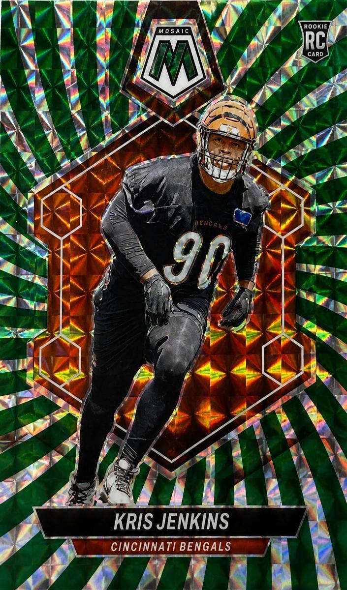 2024 Panini Mosaic Football Green Swirl Kris Jenkins #348 PSA 10