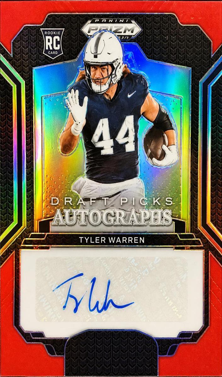 2025 Panini Prizm Draft Picks Football Red Tyler Warren #DPA-TWN PSA 8
