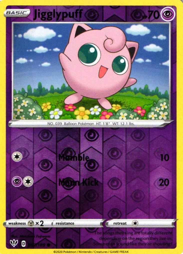 2020 Pokemon Sword & Shield Darkness Ablaze Reverse Foil Jigglypuff #67 PSA 9