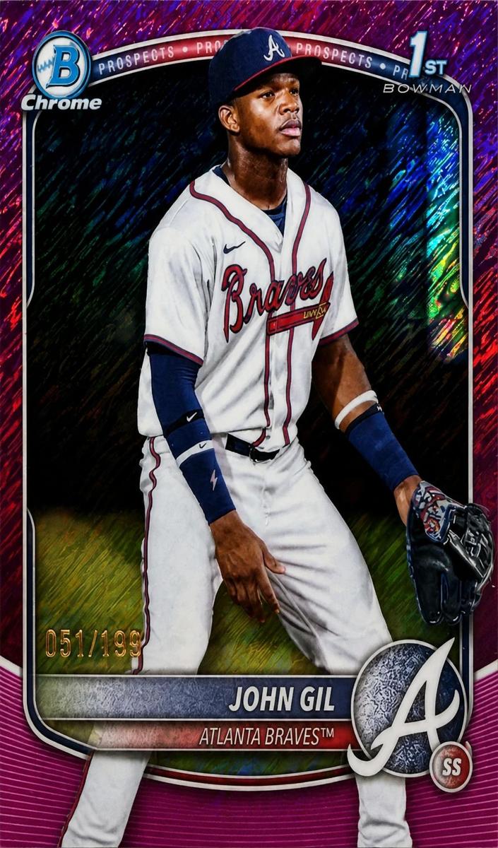 2025 Bowman Chrome Prospects Baseball Fuchsia Shimmer Refractor John Gil #BCP-172