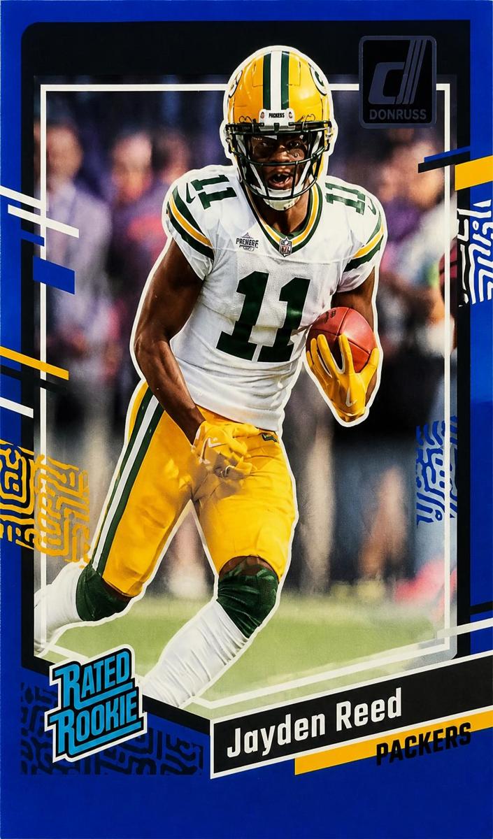 2023 Panini Clearly Donruss Football Blue Jayden Reed #68 PSA 9