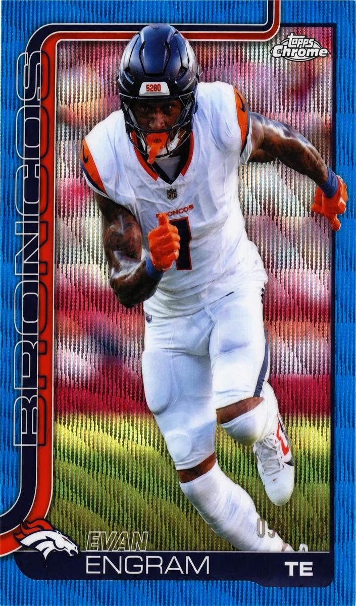 2025 Topps Chrome Football Blue Wave Refractor Evan Engram #92