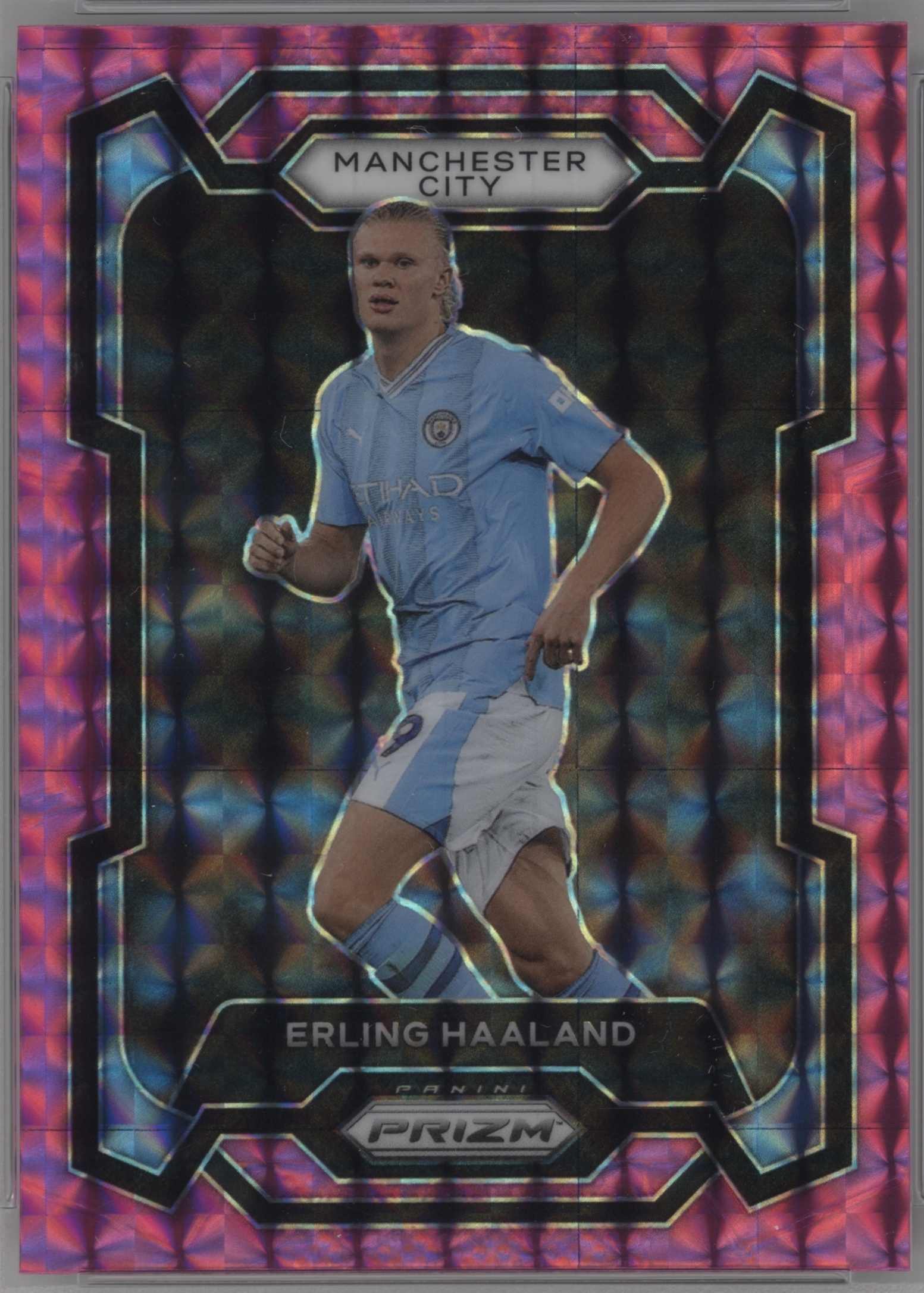 2023 Panini Prizm Premier League Soccer Pink Mosaic Erling Haaland #3 PSA 9