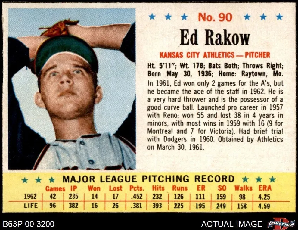 1963 Post Cereal Baseball Ed Rakow #90 PSA 7