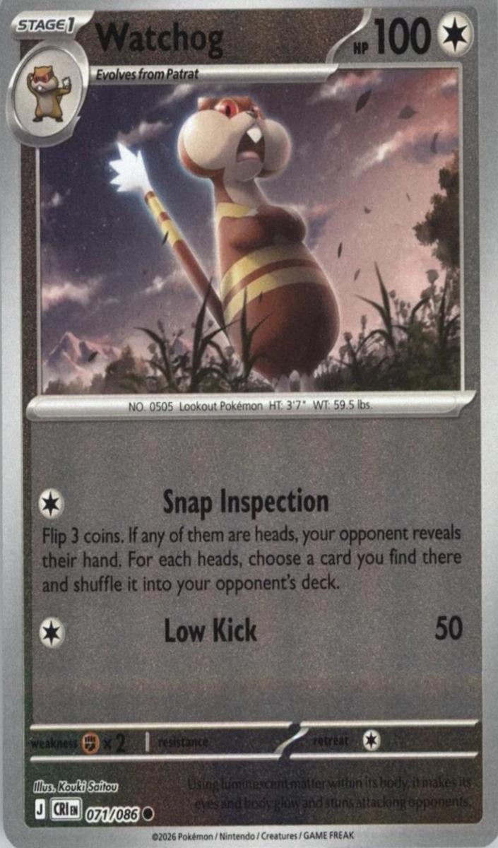2026 Pokemon Mega Evolution Chaos Rising Reverse Holo Watchog #71