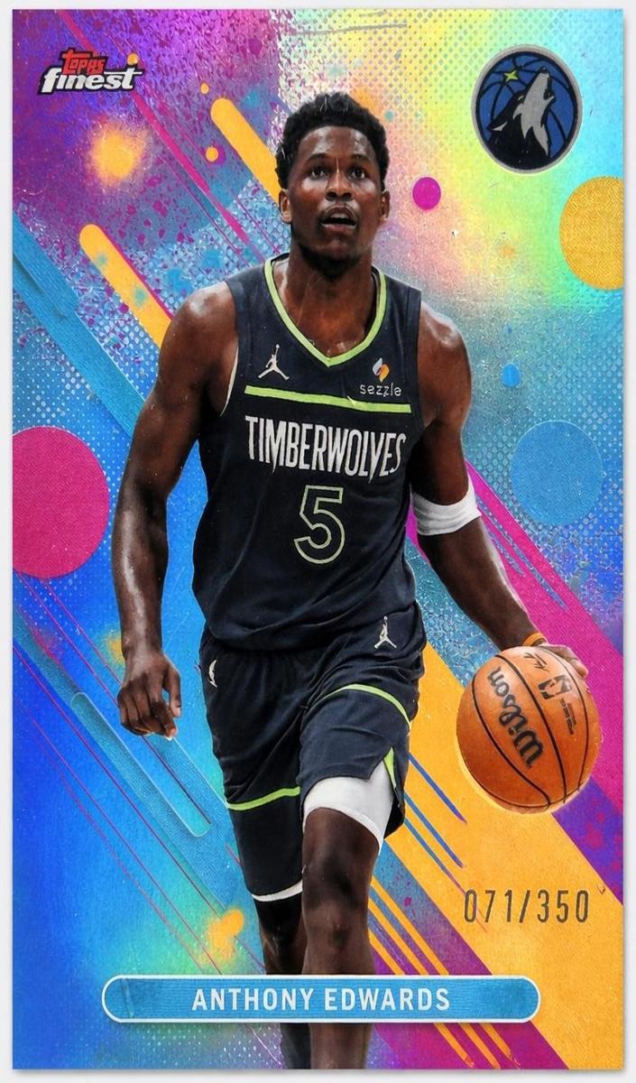 2025 Topps Finest Basketball Sky Blue Refractor Anthony Edwards #63 PSA 8
