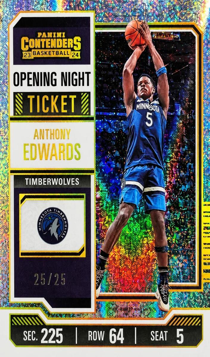 2023 Panini Contenders Basketball Opening Night Ticket FOTL Anthony Edwards #62 PSA 8.5