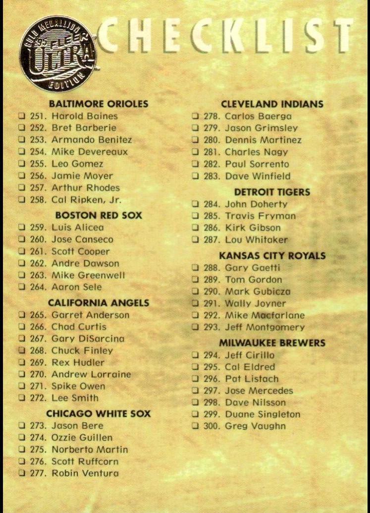 1995 Fleer Ultra Baseball Gold Medallion Checklist #448