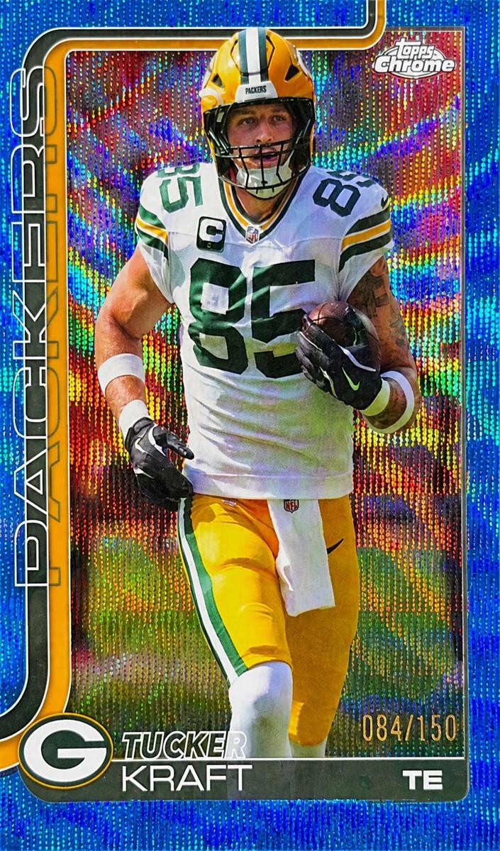 2025 Topps Chrome Football Blue Wave Refractor Tucker Kraft #108