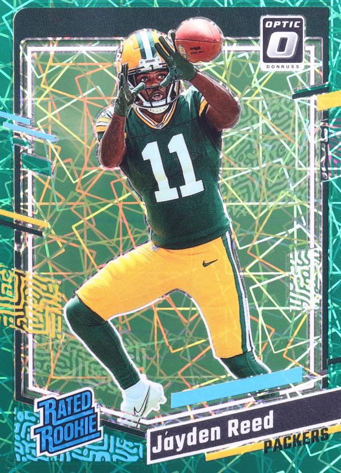 2023 Donruss Optic Football Green Velocity Jayden Reed #239 PSA 9