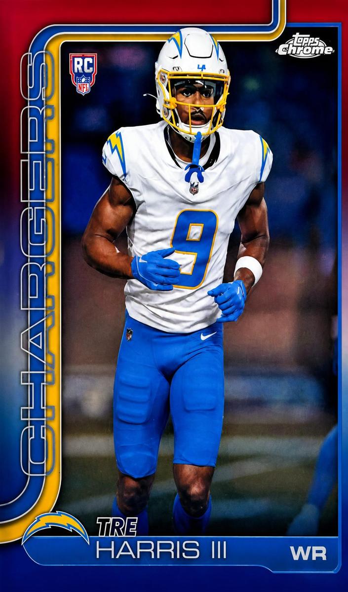 2025 Topps Chrome Football Red White and Blue Refractor Tre Harris III #338